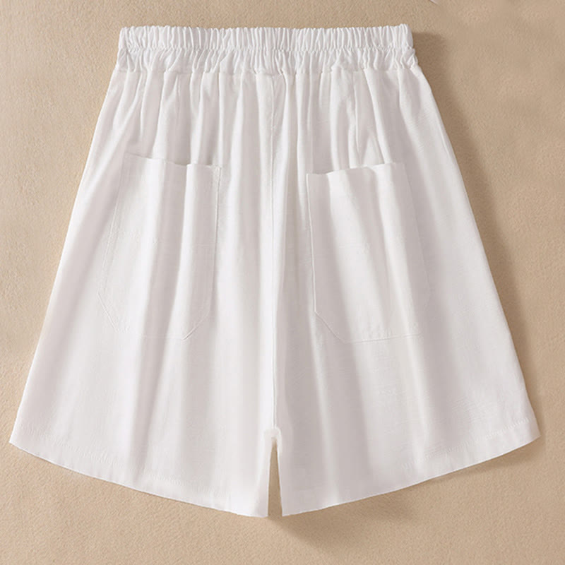 Pantalones cortos de poliéster con cintura elástica y bolsillos para mujer, informales, de verano, con Buddha Stones