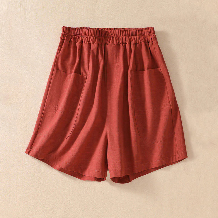 Pantalones cortos de poliéster con cintura elástica y bolsillos para mujer, informales, de verano, con Buddha Stones