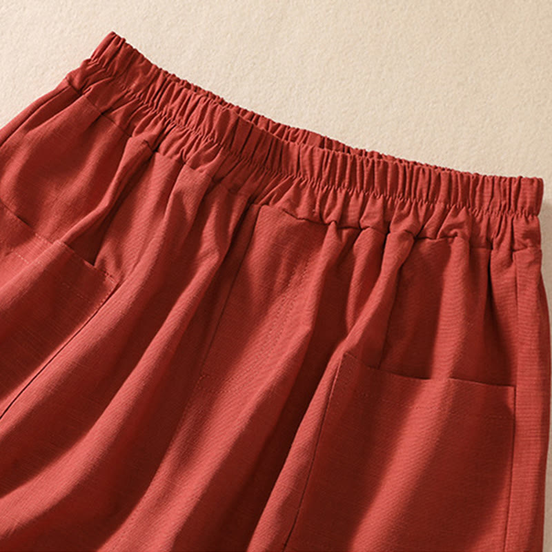 Pantalones cortos de poliéster con cintura elástica y bolsillos para mujer, informales, de verano, con Buddha Stones