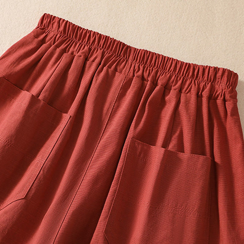 Pantalones cortos de poliéster con cintura elástica y bolsillos para mujer, informales, de verano, con Buddha Stones