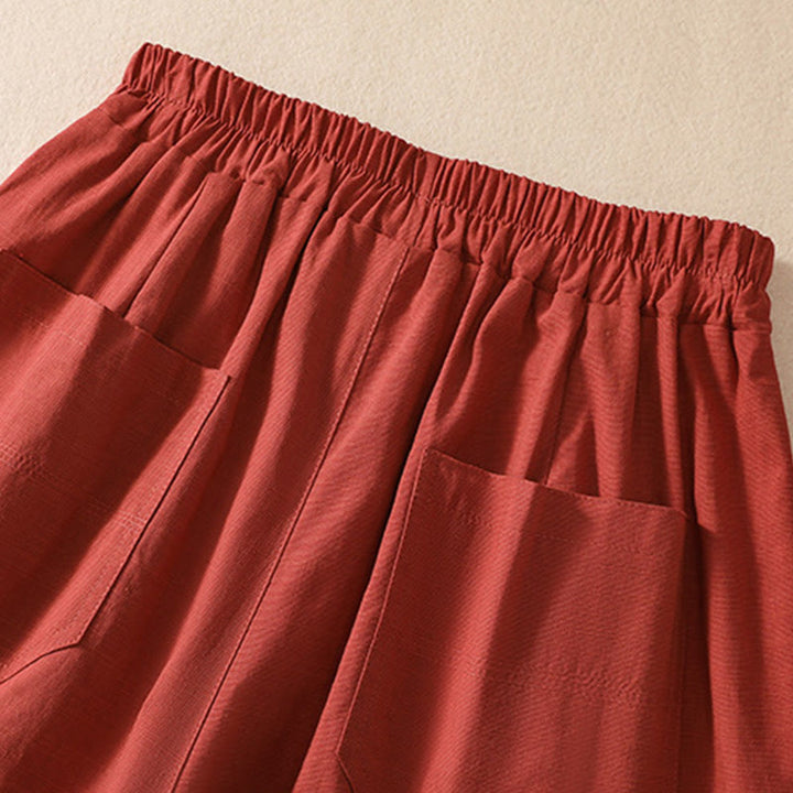 Pantalones cortos de poliéster con cintura elástica y bolsillos para mujer, informales, de verano, con Buddha Stones