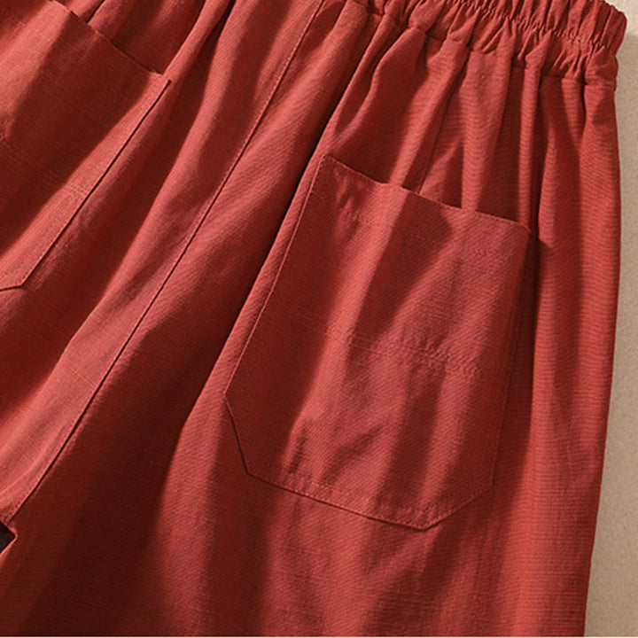 Pantalones cortos de poliéster con cintura elástica y bolsillos para mujer, informales, de verano, con Buddha Stones