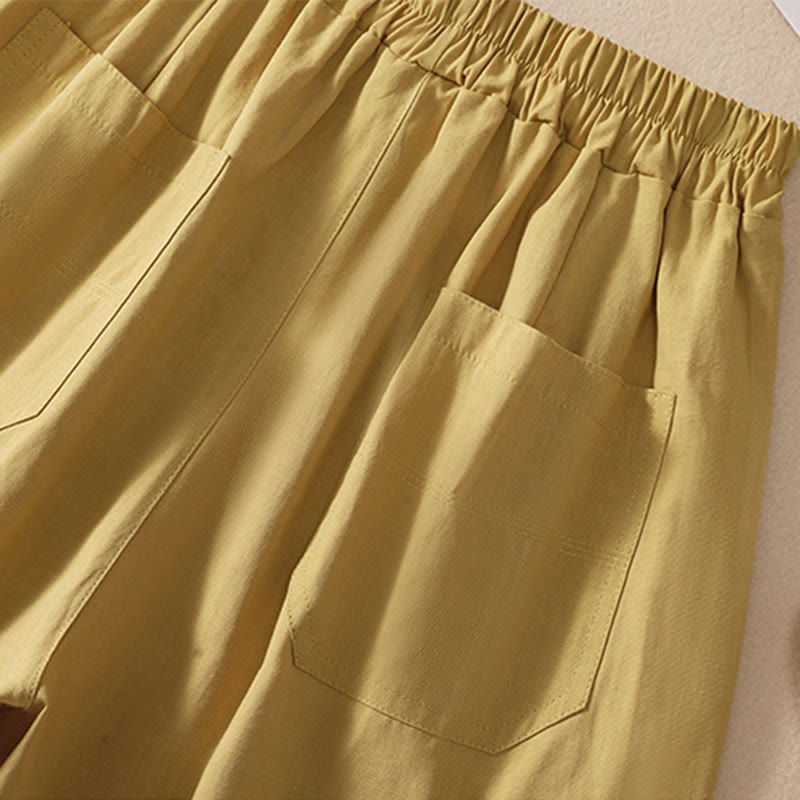 Pantalones cortos de poliéster con cintura elástica y bolsillos para mujer, informales, de verano, con Buddha Stones