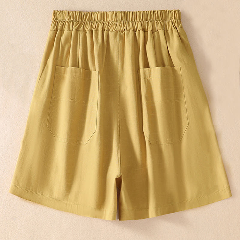 Pantalones cortos de poliéster con cintura elástica y bolsillos para mujer, informales, de verano, con Buddha Stones
