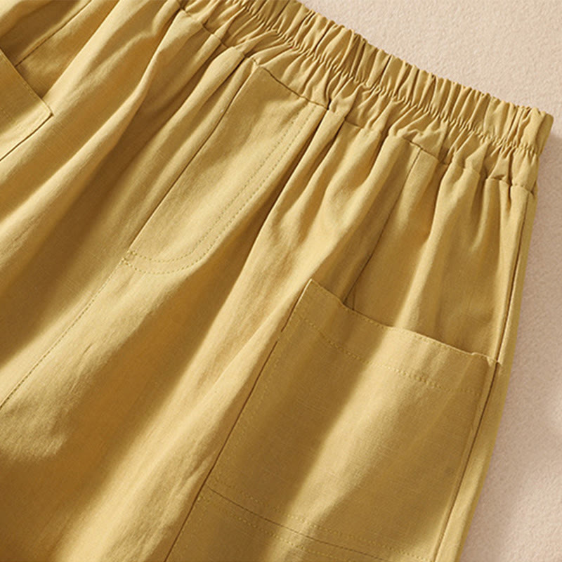 Pantalones cortos de poliéster con cintura elástica y bolsillos para mujer, informales, de verano, con Buddha Stones