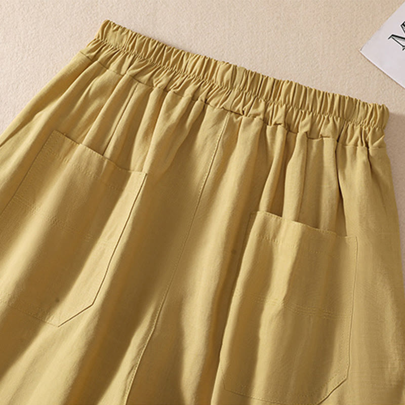 Pantalones cortos de poliéster con cintura elástica y bolsillos para mujer, informales, de verano, con Buddha Stones