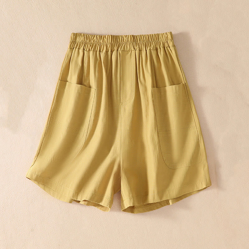 Pantalones cortos de poliéster con cintura elástica y bolsillos para mujer, informales, de verano, con Buddha Stones