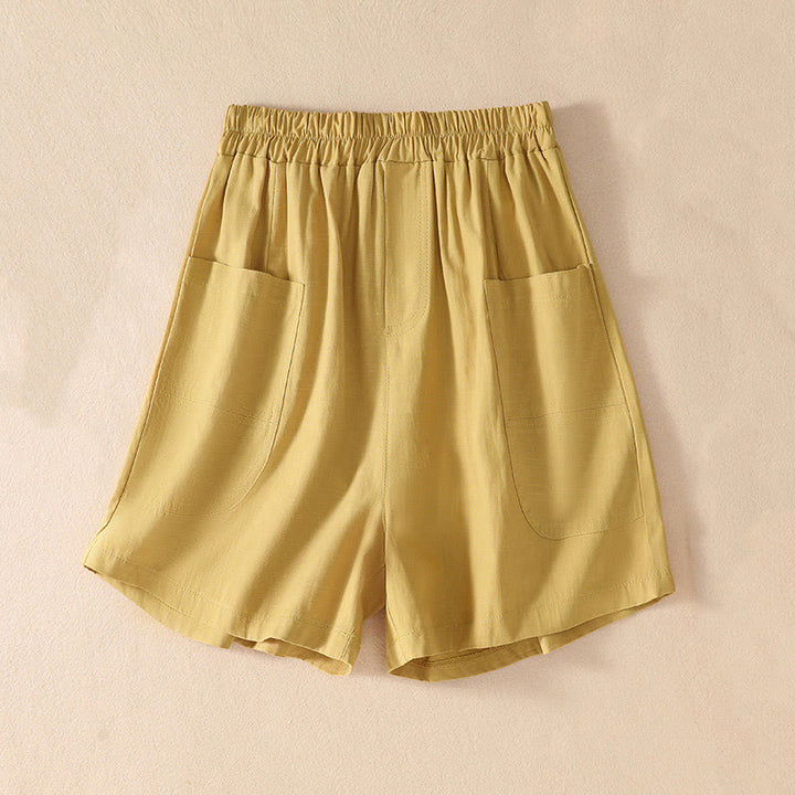 Pantalones cortos de poliéster con cintura elástica y bolsillos para mujer, informales, de verano, con Buddha Stones