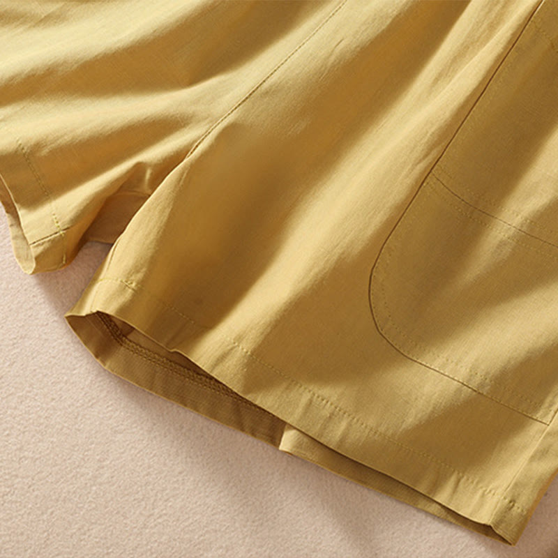 Pantalones cortos de poliéster con cintura elástica y bolsillos para mujer, informales, de verano, con Buddha Stones