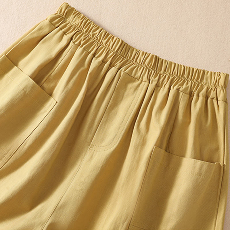 Pantalones cortos de poliéster con cintura elástica y bolsillos para mujer, informales, de verano, con Buddha Stones
