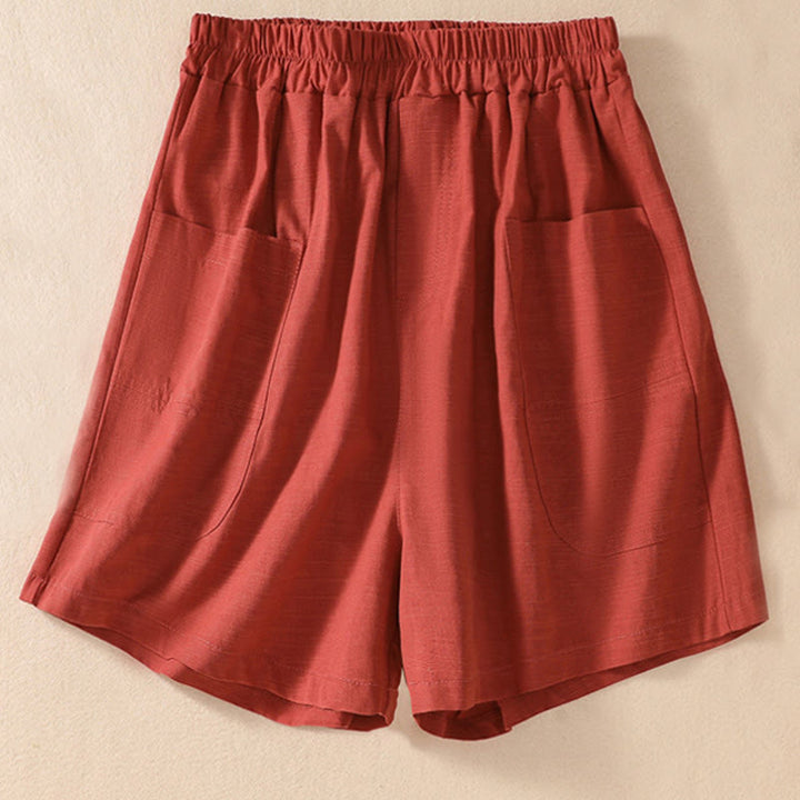 Pantalones cortos de poliéster con cintura elástica y bolsillos para mujer, informales, de verano, con Buddha Stones