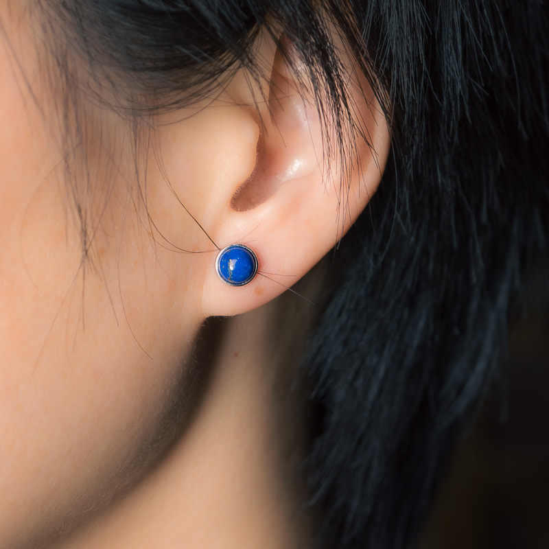 Pendientes vintage de lazurita y plata de ley 925 con Buddha Stones