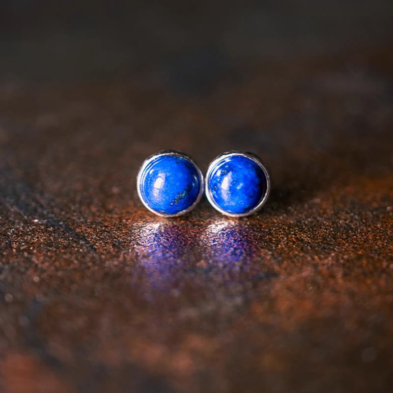 Pendientes vintage de lazurita y plata de ley 925 con Buddha Stones