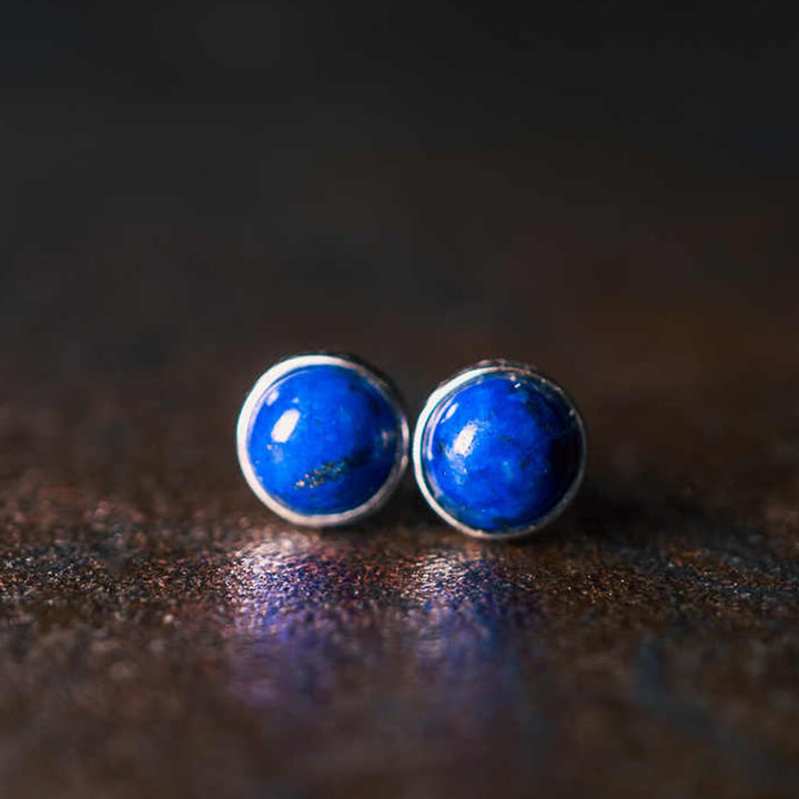 Pendientes vintage de plata de ley 925 con lapislázuli y lazurita de Buddha Stones - Lazurita (tamaño del pendiente: 7 mm) - image 0