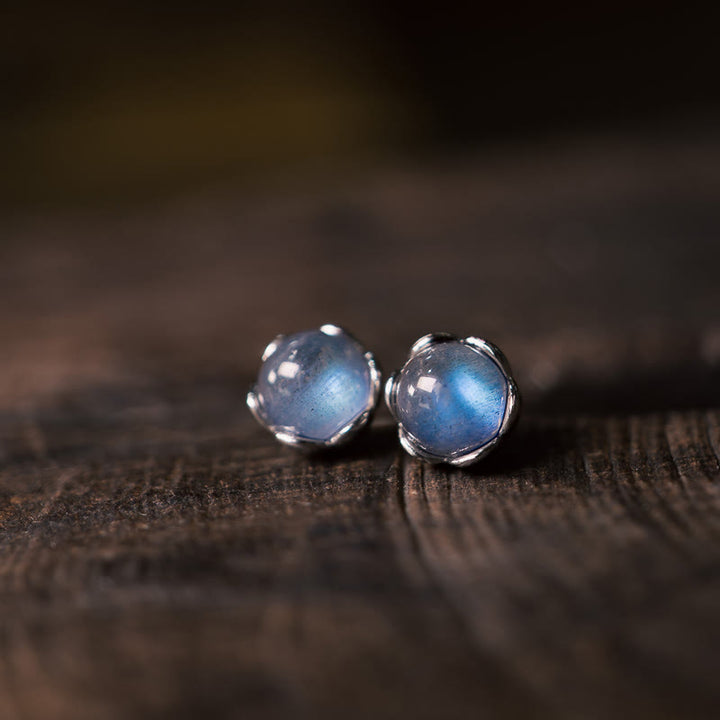 Pendientes de piedra lunar con diseño positivo de Buddha Stones en plata de ley 925