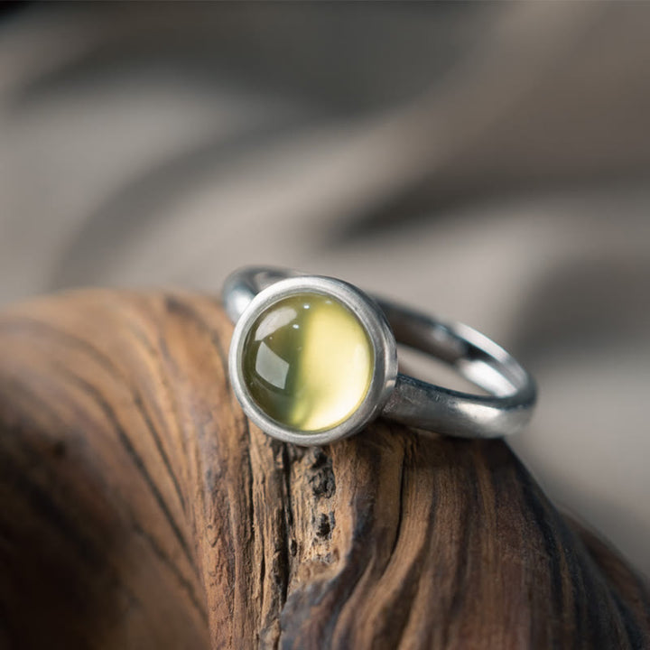 Anillo de la felicidad ajustable con citrino y prehnita en plata de ley 925 natural de Buddha Stones - Estilo B (aproximadamente 9 x 9 mm) - image 3