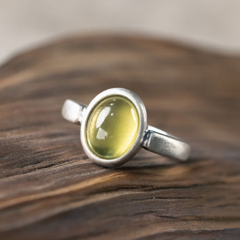 Anillo de la felicidad ajustable con citrino y prehnita en plata de ley 925 natural de Buddha Stones - image 1