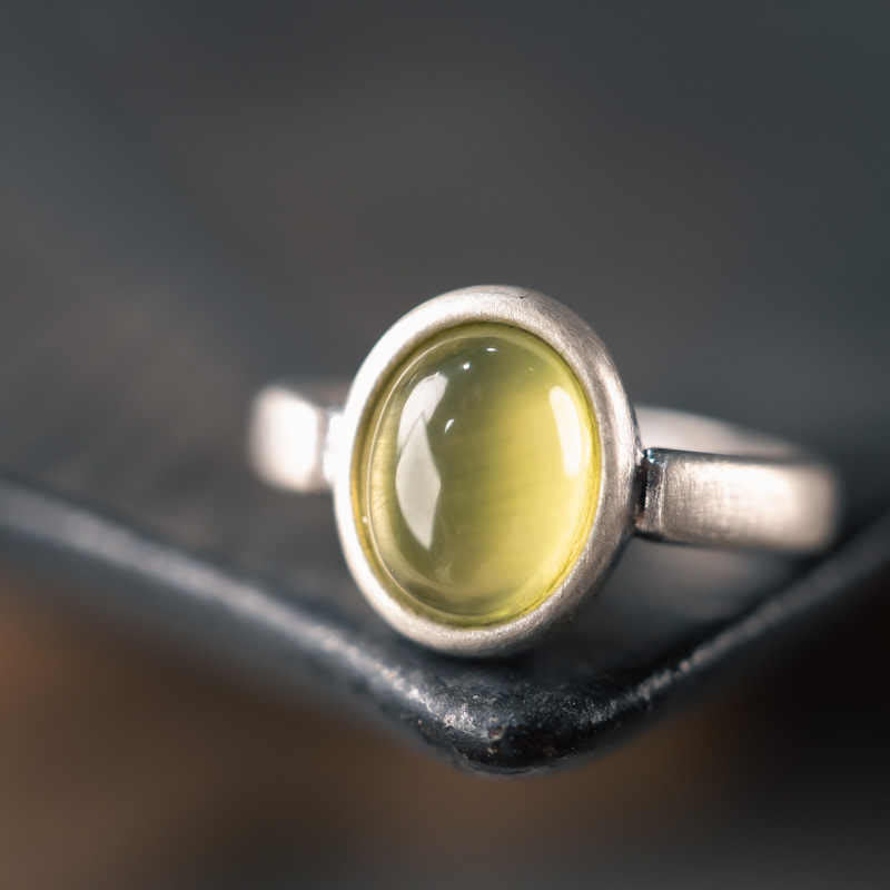 Anillo de la felicidad ajustable con citrino y prehnita en plata de ley 925 natural de Buddha Stones - Estilo A (aproximadamente 9*11 mm) - image 0