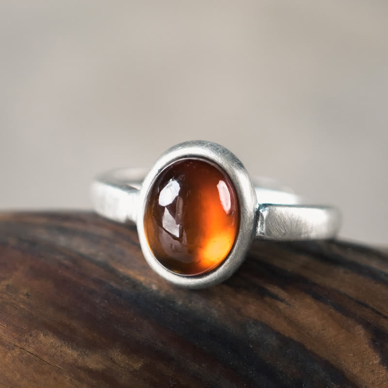Anillo de calma con granate natural de plata de ley 925 y Buddha Stones con inserción ajustable