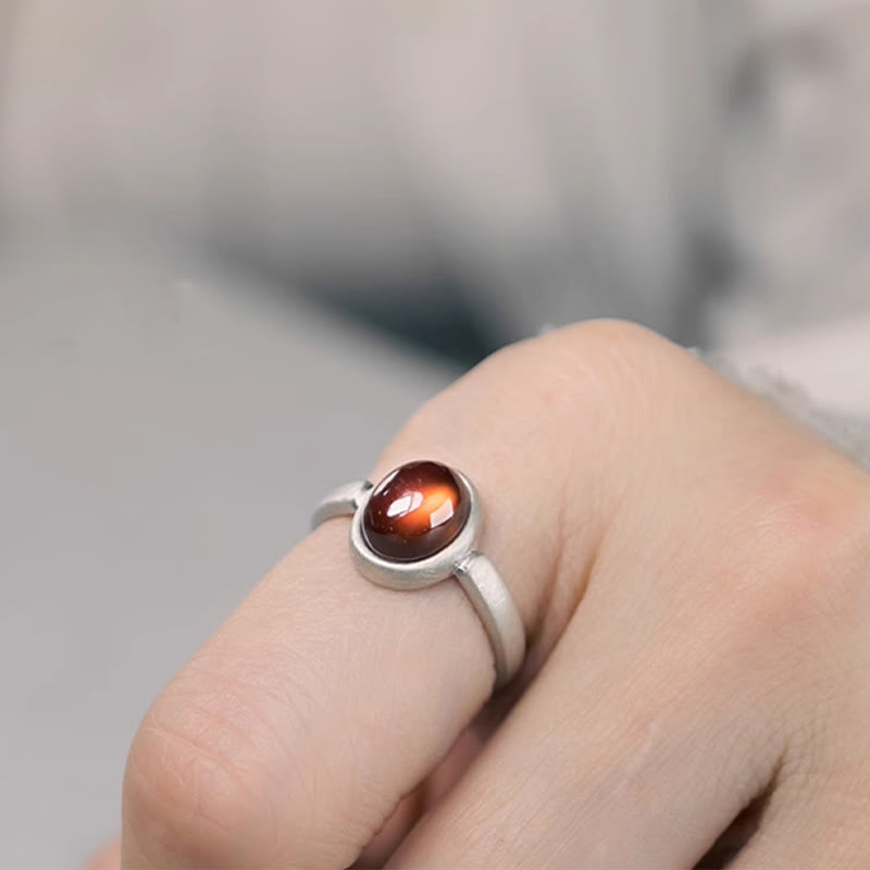Anillo de calma con granate natural de plata de ley 925 y Buddha Stones con inserción ajustable