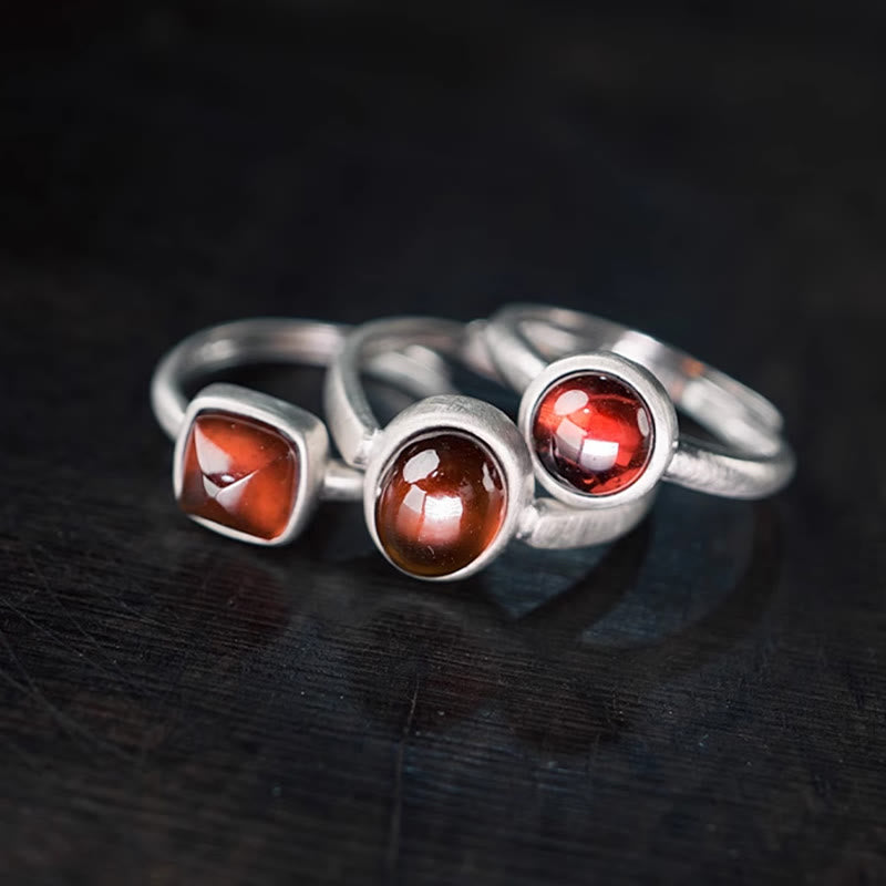 Anillo de calma con granate natural de plata de ley 925 y Buddha Stones con inserción ajustable