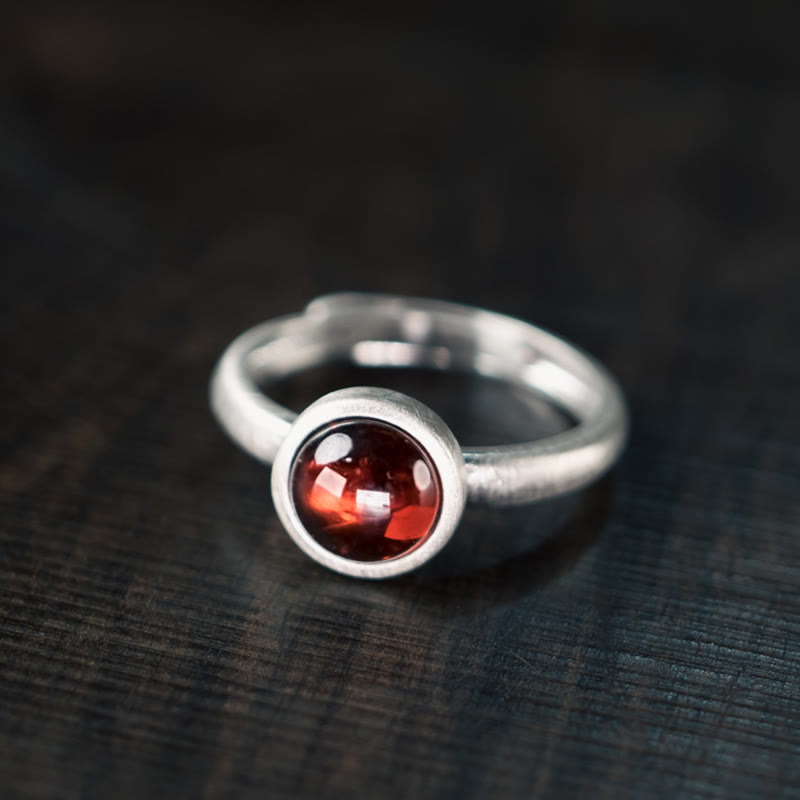 Anillo de calma con granate natural de plata de ley 925 y Buddha Stones con inserción ajustable