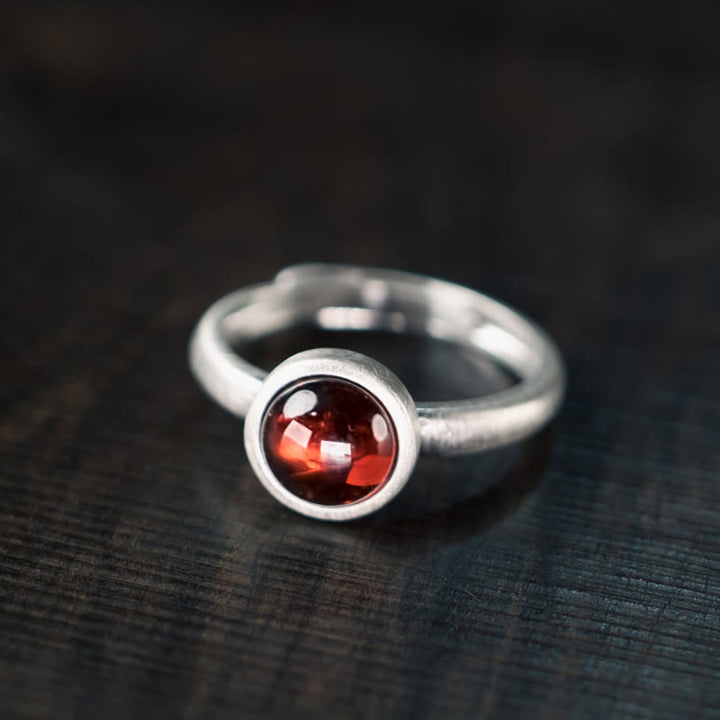 Anillo de calma con granate natural de plata de ley 925 y Buddha Stones con inserción ajustable
