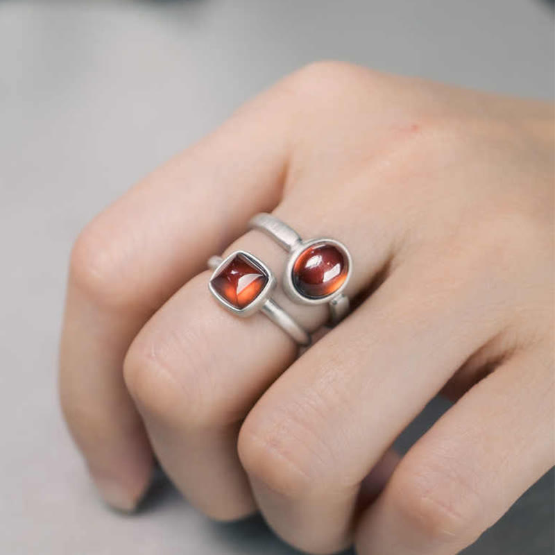 Anillo de calma con granate natural de plata de ley 925 y Buddha Stones con inserción ajustable