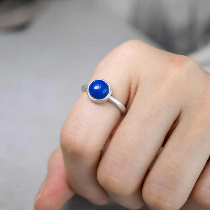 Anillo de equilibrio ajustable con turquesa y lazurita de plata de ley 925 natural de Buddha Stones