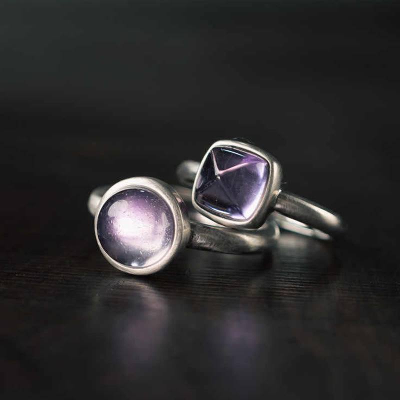 Anillo de equilibrio ajustable de amatista natural de plata de ley 925 de Buddha Stones - image 14
