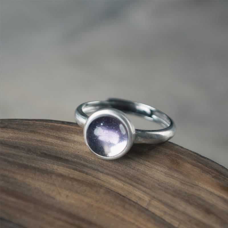 Anillo de equilibrio ajustable de amatista natural de plata de ley 925 de Buddha Stones - image 1