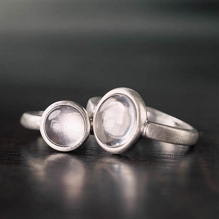 Anillo de Buddha Stones con cristales rosas naturales de plata de ley 925 y calidez ajustable - Estilo A (aproximadamente 9*11 mm) - image 0