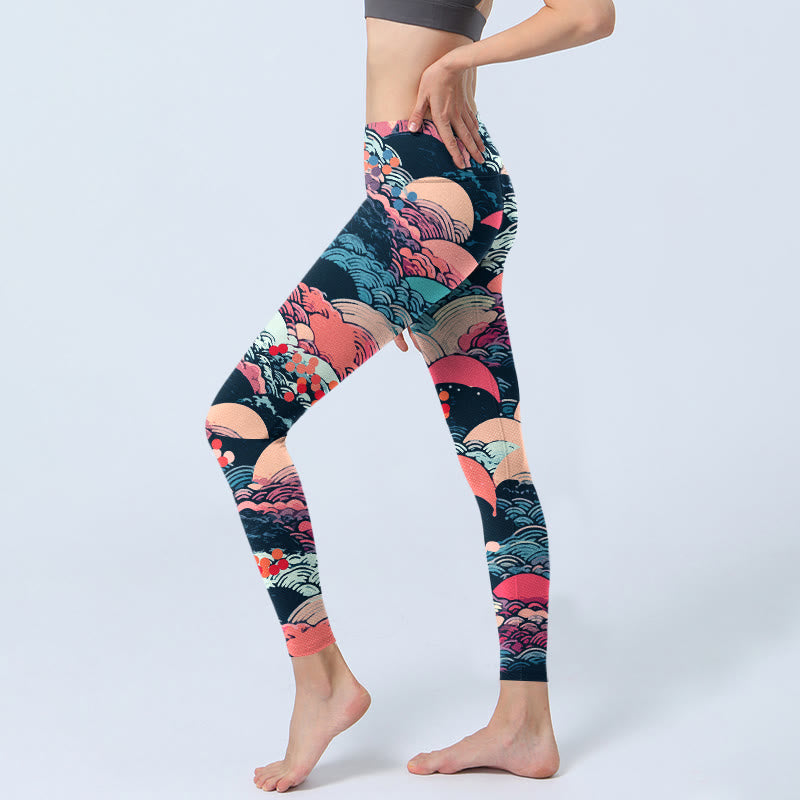 Leggings de yoga para mujer con estampado de olas del océano y Buddha Stones - image 3