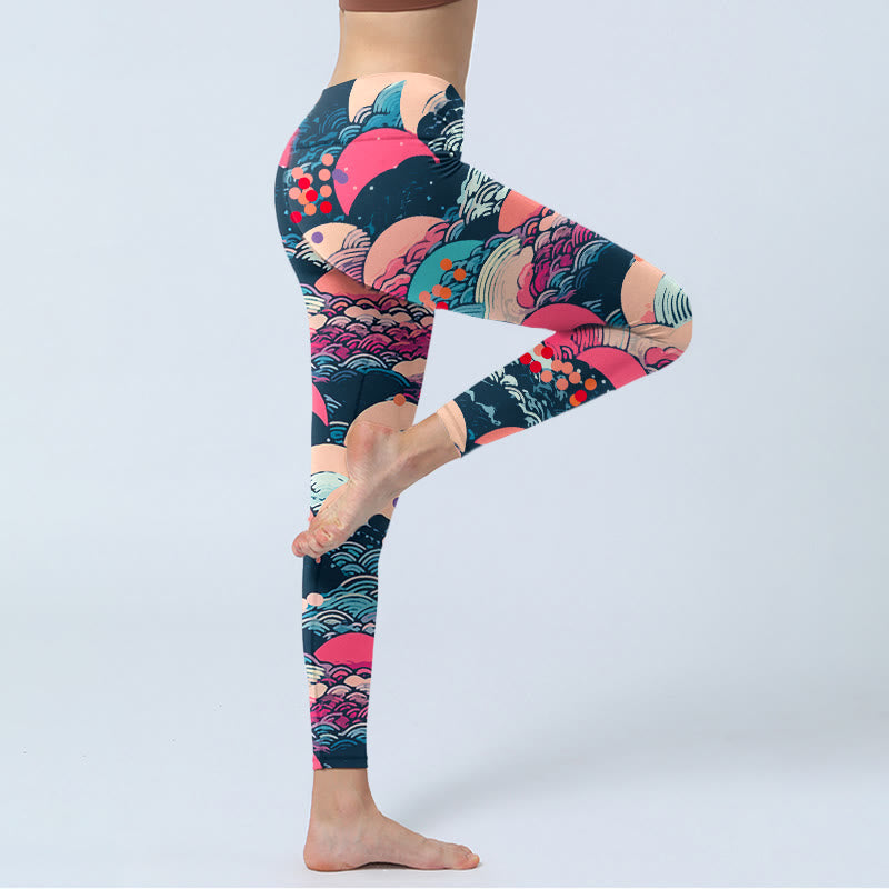 Leggings de yoga para mujer con estampado de olas del océano y Buddha Stones - image 4