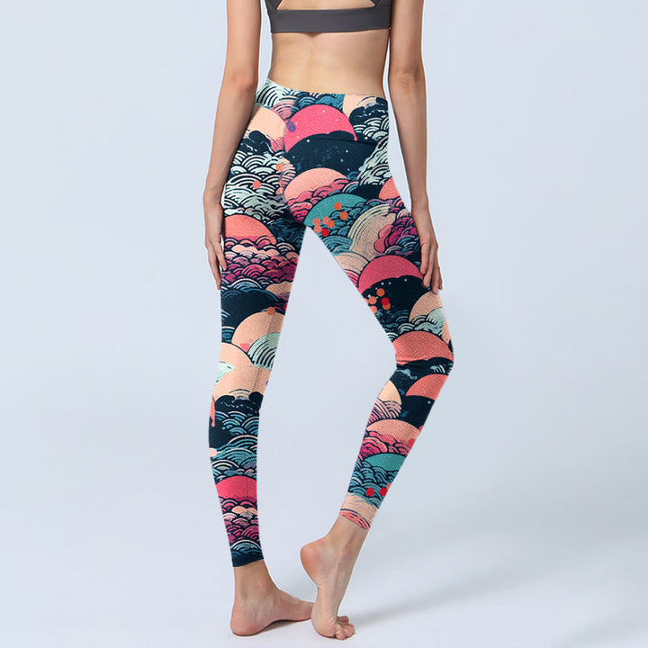 Leggings de yoga para mujer con estampado de olas del océano y Buddha Stones - image 5