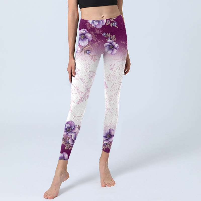 Leggings de yoga para mujer con estampado floral morado y Buddha Stones - image 5