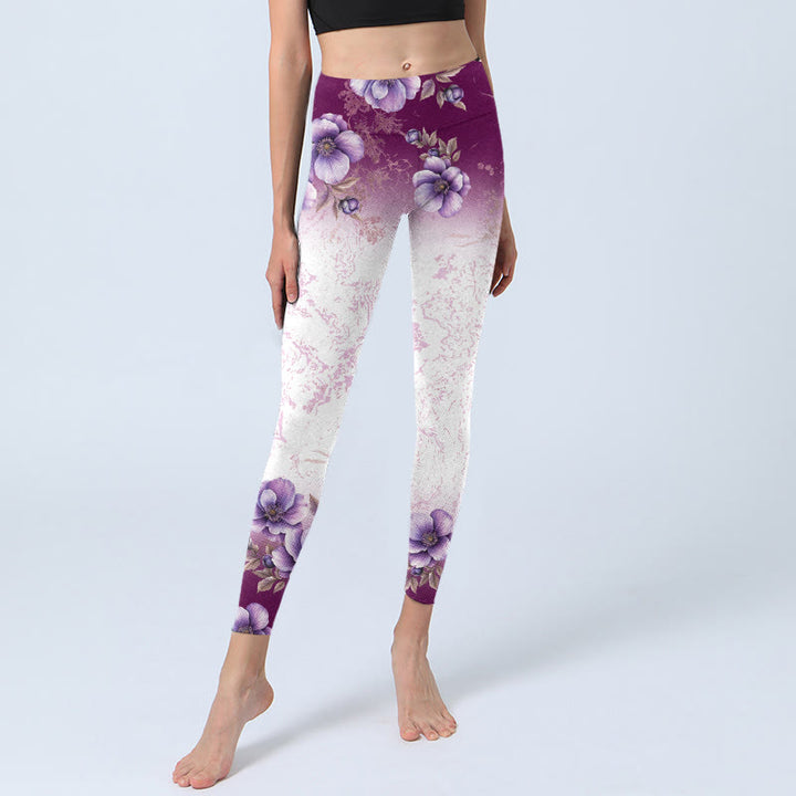 Leggings de yoga para mujer con estampado floral morado y Buddha Stones - image 5