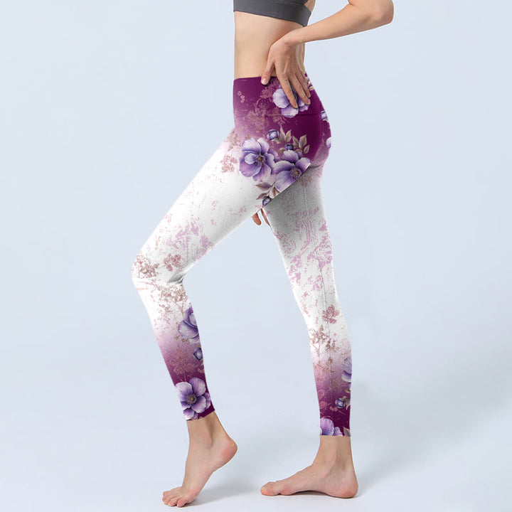 Leggings de yoga para mujer con estampado floral morado y Buddha Stones - image 2