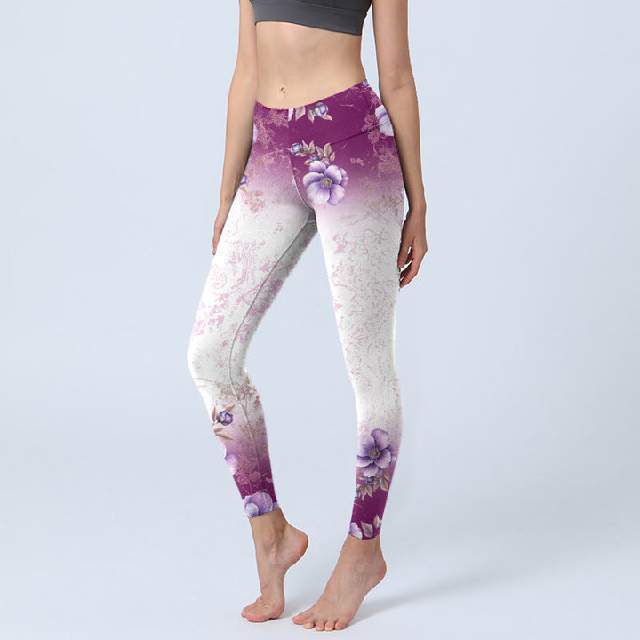 Leggings de yoga para mujer con estampado floral morado y Buddha Stones - Nieve - US18，UK/AU22，EU50 (4XL) - image 0