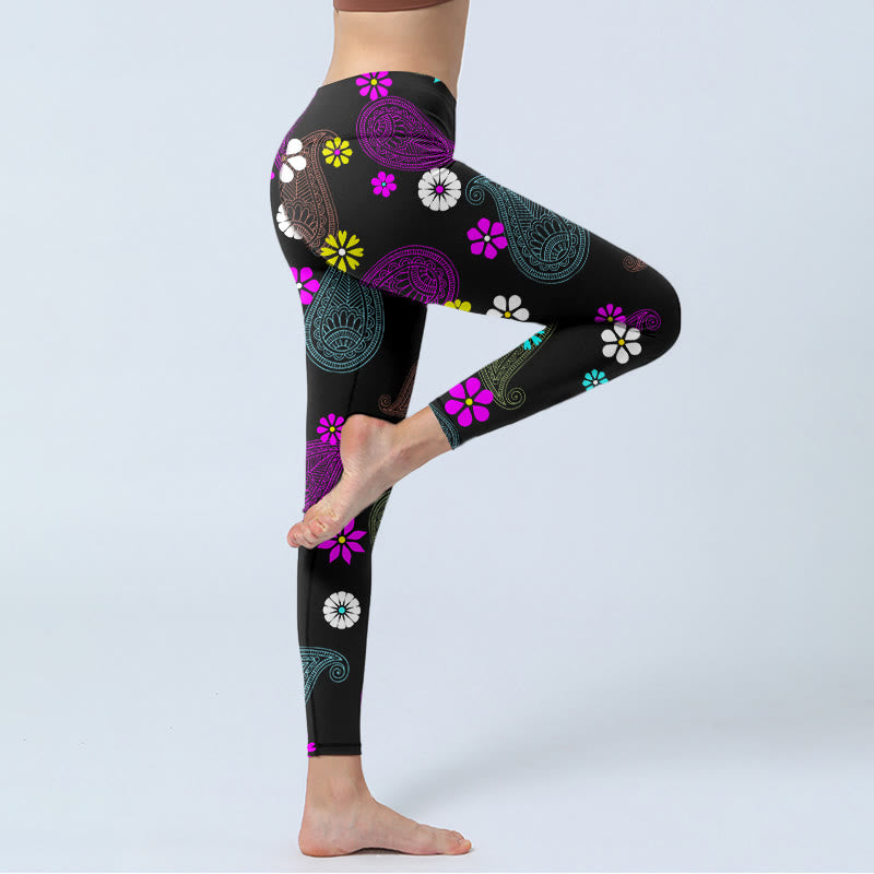 Leggings de yoga para mujer con estampado de flores de anacardo y Buddha Stones - image 3