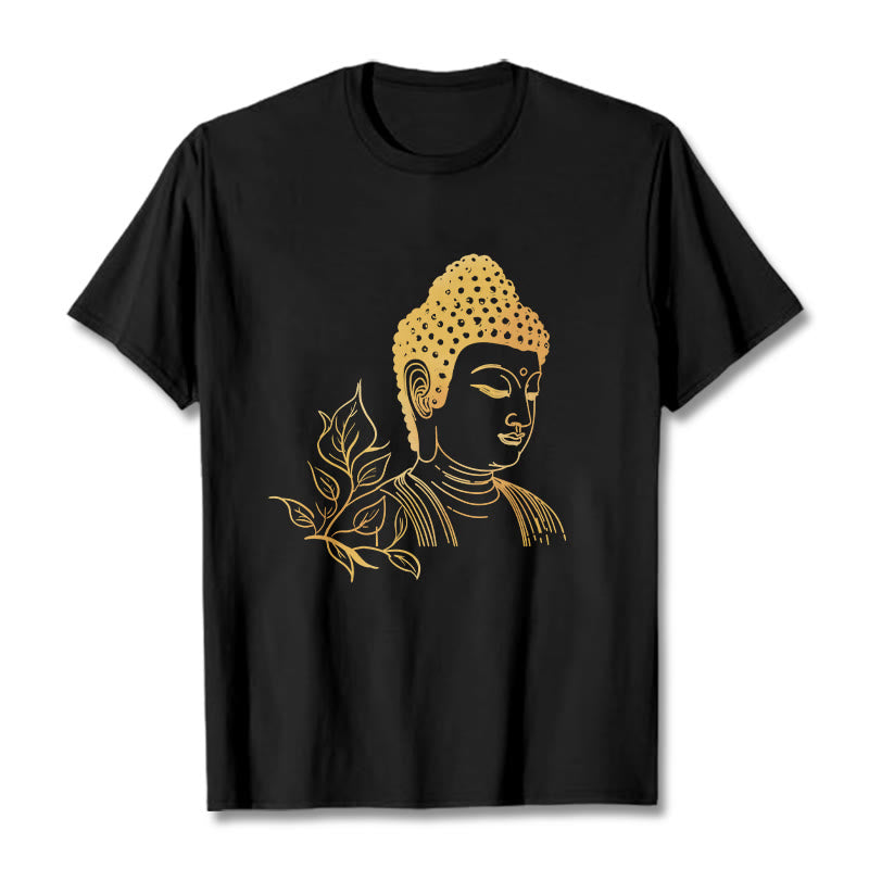 Camiseta de meditación de Buddha Stones con hojas doradas y piedras de Buda - Negro - 2XL - image 1