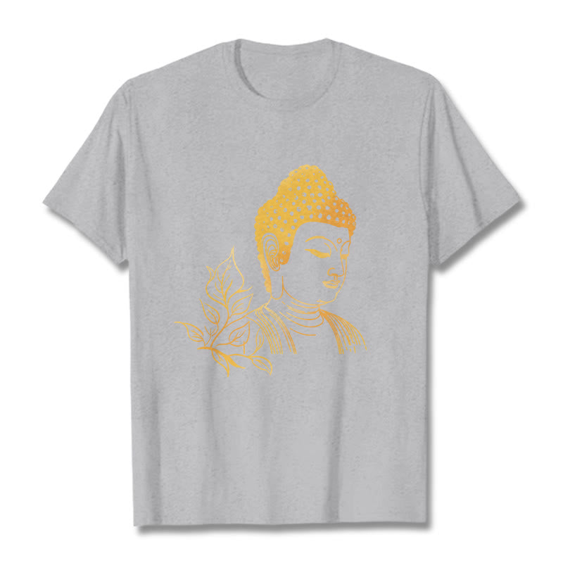 Camiseta de meditación de Buddha Stones con hojas doradas y piedras de Buda - Gris claro - 2XL - image 20