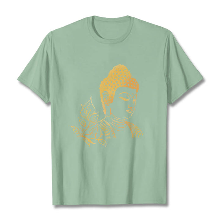 Camiseta de meditación de Buddha Stones con hojas doradas y piedras de Buda - Verde pálido - 2XL - image 15