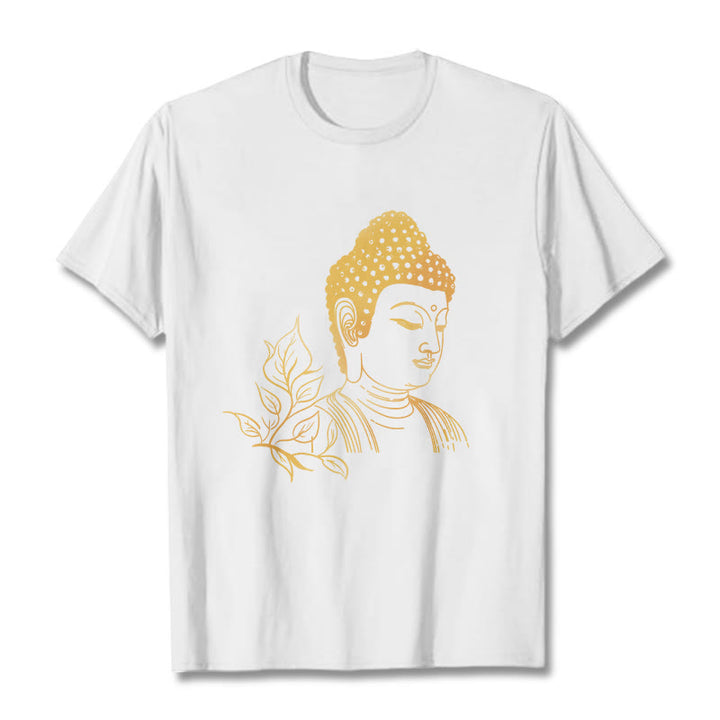 Camiseta de meditación de Buddha Stones con hojas doradas y piedras de Buda - Blanco - 2XL - image 5
