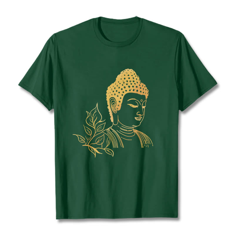 Camiseta de meditación de Buddha Stones con hojas doradas y piedras de Buda - Verde bosque - 2XL - image 10