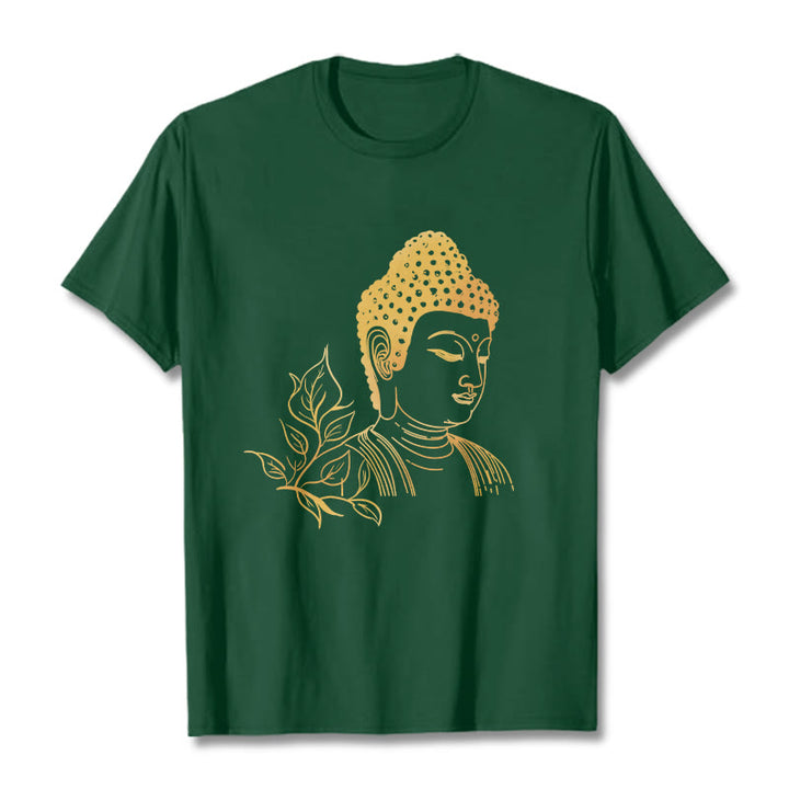 Camiseta de meditación de Buddha Stones con hojas doradas y piedras de Buda - Verde bosque - 2XL - image 10