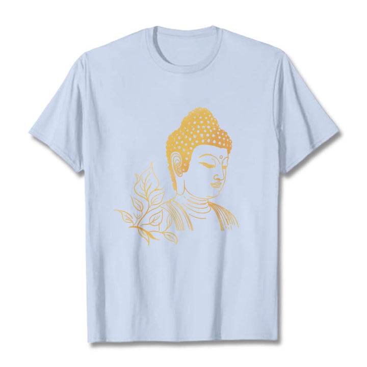 Camiseta de meditación de Buddha Stones con hojas doradas y piedras de Buda - Cian claro - 2XL - image 18