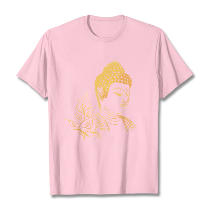 Camiseta de meditación de Buddha Stones con hojas doradas y piedras de Buda - Rosa claro - 2XL - image 13