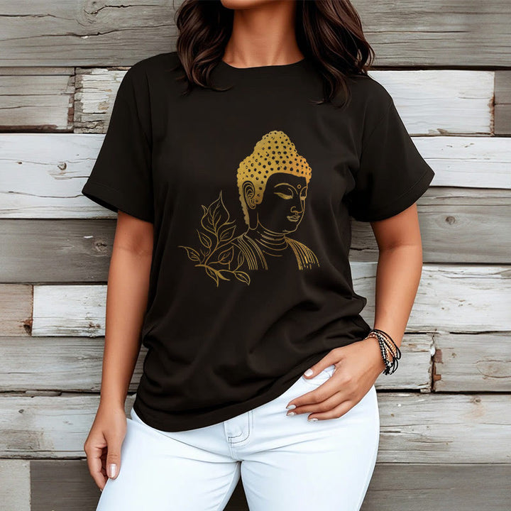 Camiseta de meditación de Buddha Stones con hojas doradas y piedras de Buda - image 3