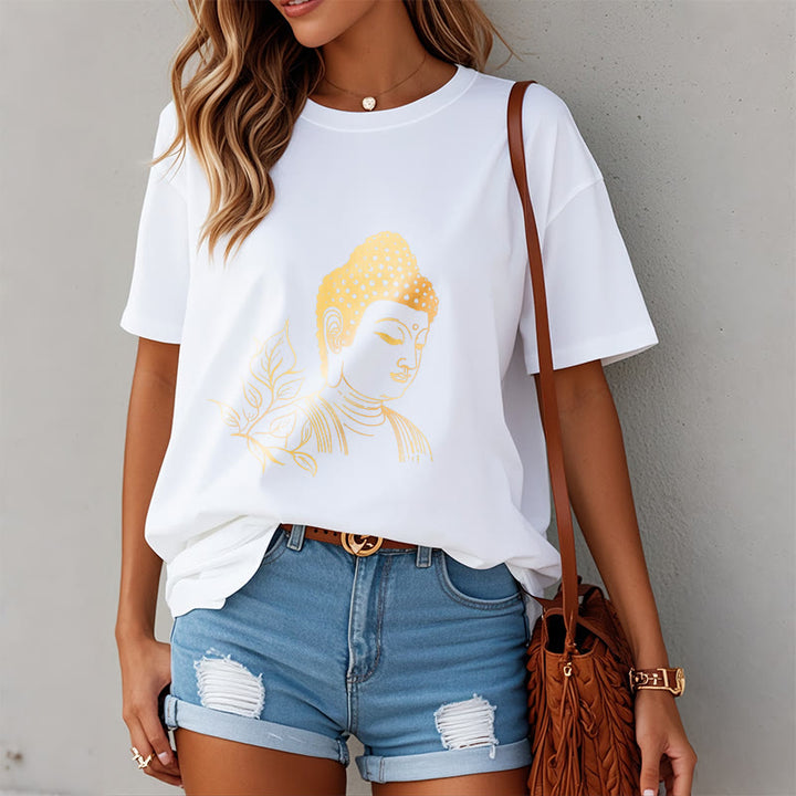 Camiseta de meditación de Buddha Stones con hojas doradas y piedras de Buda - image 7